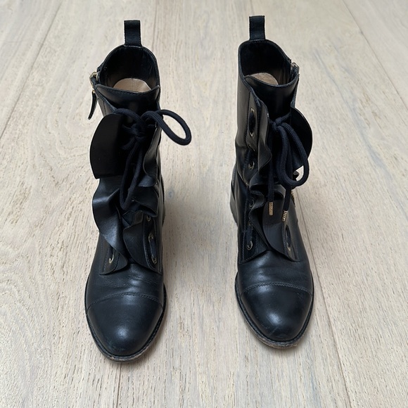 Valentino leather ruffle combat boot - Picture 4 of 12